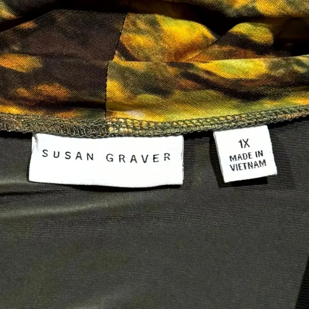 Susan Graver Tunic Top Liquid Knit Cowl Neck Green Plus Size 1X Olive Green Boho - Picture 3 of 7